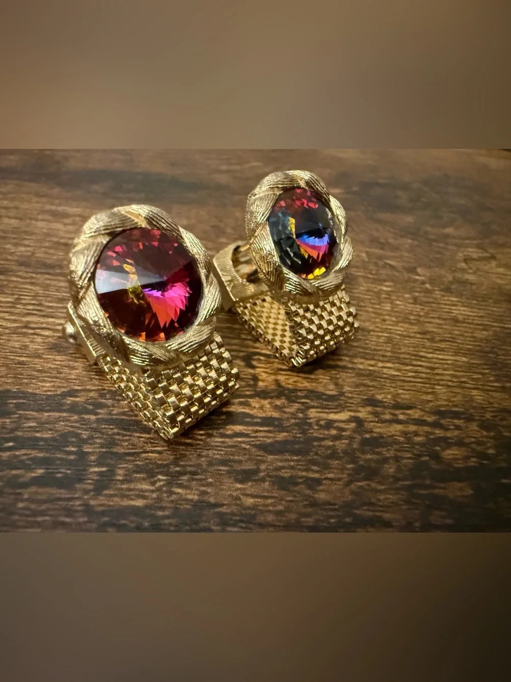 Vintage Goldtone Cufflinks with Rhinestone Bezel Set
